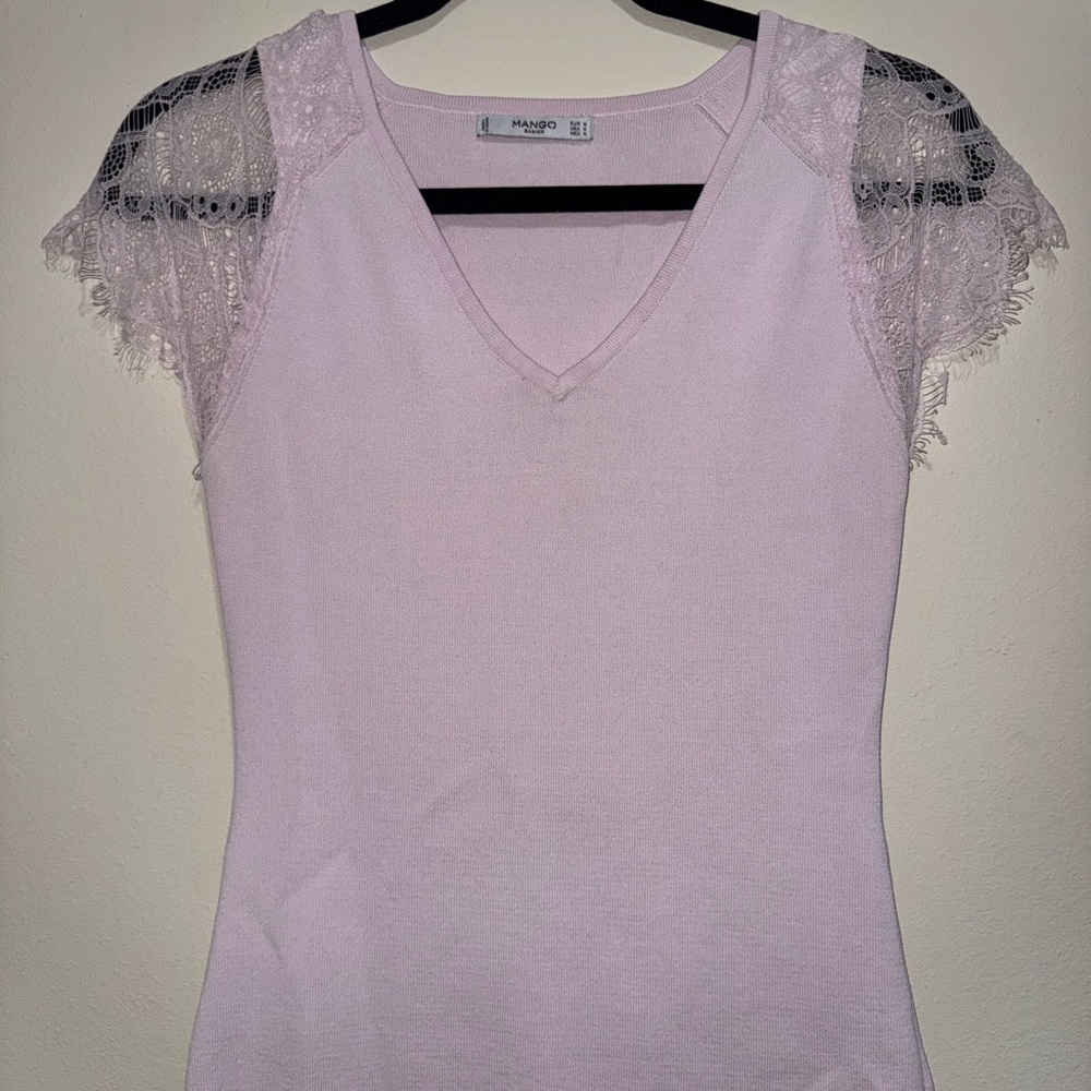 Mango Lavender Lace Sleeve Top